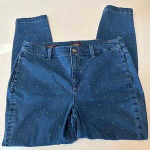 #413 NYDJ Straight-Leg Blue Polka Dot Jeans. Excellent condition.